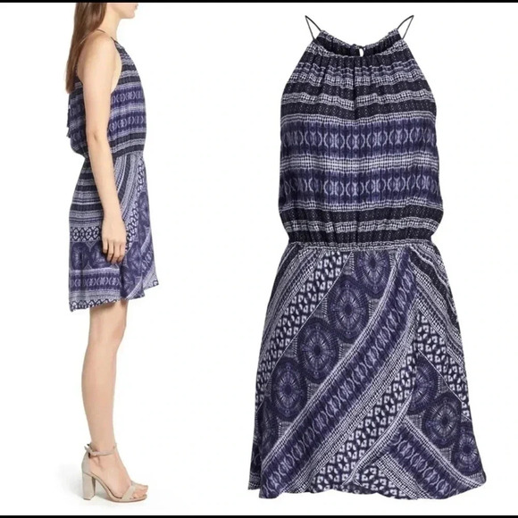 Cupcakes & Cashmere Navy Print Darden Mini Shift Dress Size XS - Picture 2 of 12